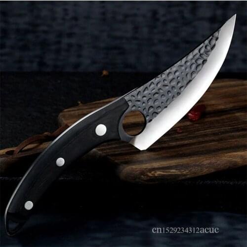Forging hammer grain boning knife sharp black color wood slaughtering knife carbon steel household meat cutting knife