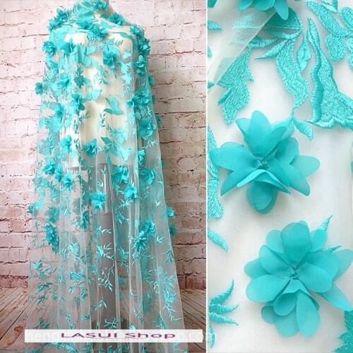 LASUI 2019 NEW 1 yard FOR Wedding dress skirt accessories X0543 Elegant Green mix blue 3D flower embroidered mesh lace fabric