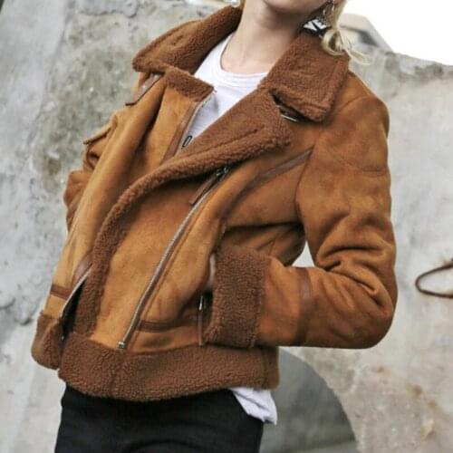 Fashion Women Winter Faux Suede Fleece Coat Lapel Thick Short Jacket Outerwear