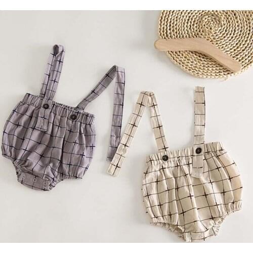 Summer Baby Girls Lovely Back Belt Pants Triangle Romper Baby Boys Casual Plaid Creeper Kids Jumpsuit Overalls