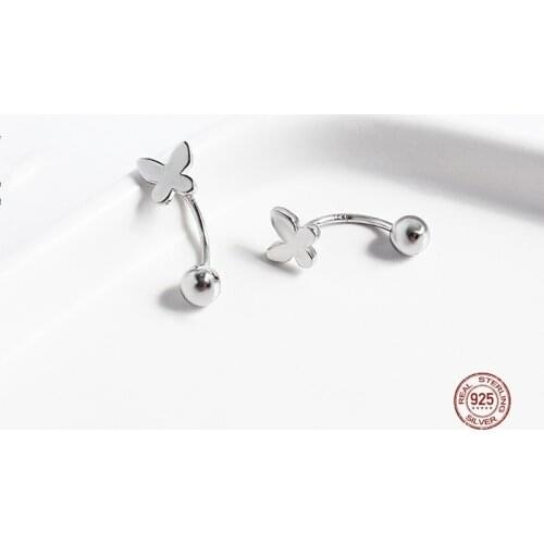 LKO 925 Sterling Silver Minimalist Butterfly Screw Stud Earrings For Fashion Women Party Fine Jewelry Cute Accessories Gift