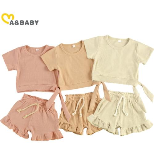 Ma&Baby 0-3Y Summer Newborn Toddler Infant Baby Girl Clothes Set Casual Knitted Bow T shirt Ruffles Shorts Outfits Clothing