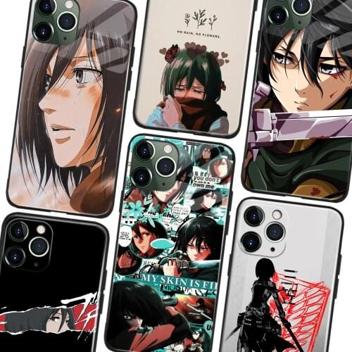 Mikasa Ackerman Attack on Titan Anime Phone Case For IPhone 11 12 Mini Pro XS Max X XR 6s 7 8 Plus SE Soft TPU Glass Cover