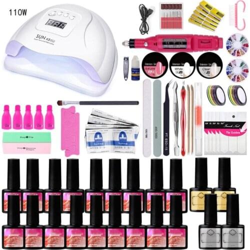 Nail Set UV LED Lamp Dryer with Colors Gel Nail Polish Nail Drill Machine Set Kit Nail Art Design Tools Set Kits