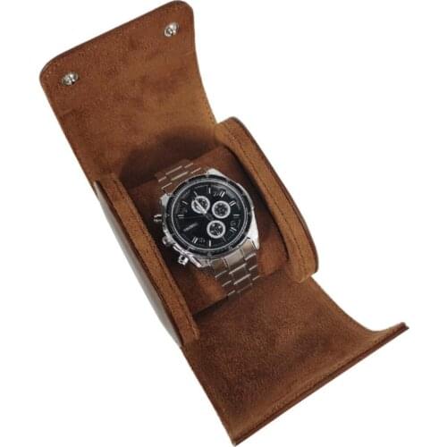Customize Single-Slot Portable Watch Box Birthday Gift For Men & Women Retro Watch Organizer Leather Highend Watch Holder Brown