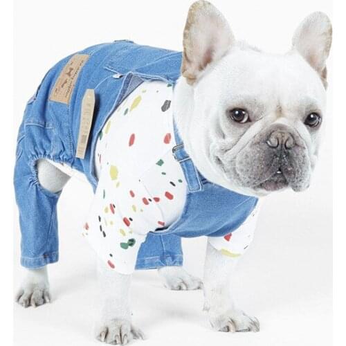 Fashion New Dog Stretch Jeans Jumpsuits Puppy French Bulldog Two-legged Clothes Pet Dog Denim Rompers