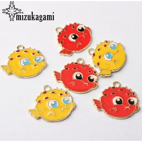 Zinc Alloy Enamel Charms Drop Oil Puffer Fish Cartoon Animals Charms 10pcs/lot 26mm For DIY Fashion Jewelry Making Finding Accessories