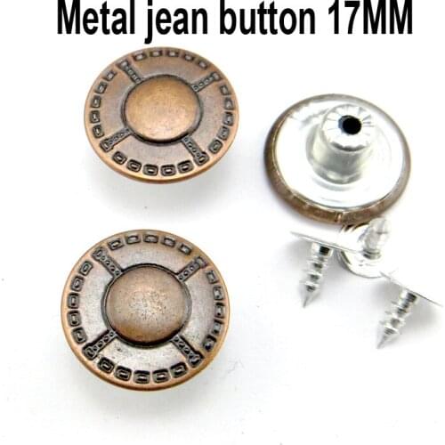 50PCS 17MM Red Bronze Tone Metal Dot Jeans Button Decoration Garment Jean Word Buttons Sewing Clothes Accessory JMB-335