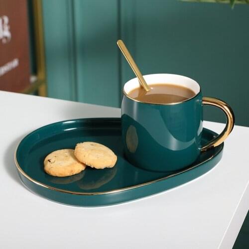 NS Net Red Light Luxury Nordic Retro Emerald Phnom Penh Coffee Milk Cup Dish Snack Plate Set Gift Box Gift Cup Ceramic Cup