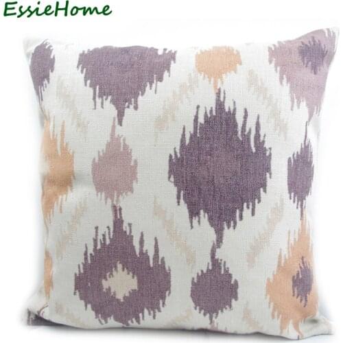 ESSIE HOME High-End Hand Print Purple Ikat Pattern Pillow Case Cushion Cover For Sofa Vintage Look Home Decoration Throw