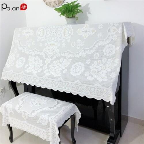Advanced Elegant Piano Cover White Crochet Lace Piano Decoration with Ottoman Cover Home Decorative Dropshipping 2021 Piano Mate