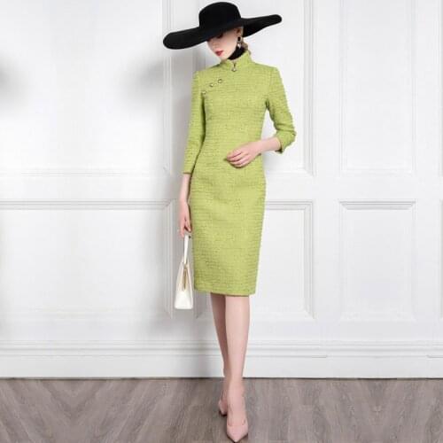 High End Celebrity Temperament Improved Cheongsam Autumn And Winter New Fashion Tweed Slim Dress