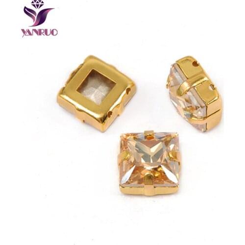 YANRUO 4447 Golden Shadow Princess Square DIY Glitter Crystal Gems Crafts Bridal Jewelry Gold Rhinestones