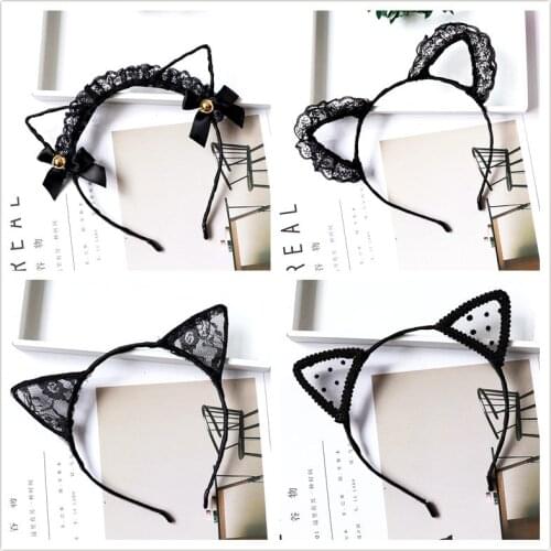 Sexy Women Lace Headband Fashion Cute Cat Ears Hair Bands Adult Cosplay Party Hairbands Hair Accessories for Women