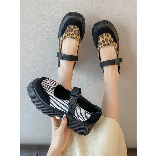 Ladies casual single shoes summer trend Japanese college style shallow mouth thick bottom leopard Mary Jane shoes fashion