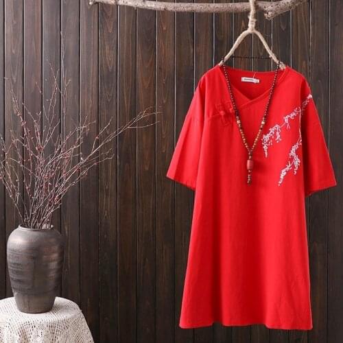 Plus Size XL-4XL Womens Mini Dress Casual Short Sleeve Full Cotton Floral Embroidery Summer Dresses