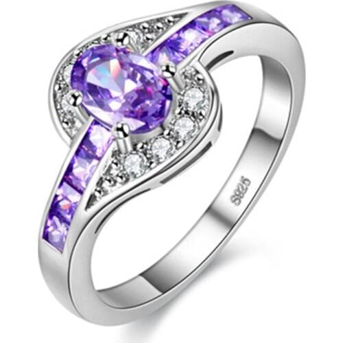New fashion high-end female purple oval ring ring jewelry retro wedding ring for womens birthday gift Acero Inoxidable Mujer