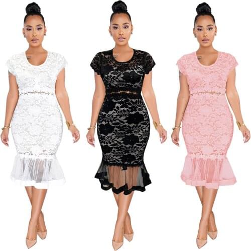 Somoshein S-2XL Women Summer Clothing Evening Dress Elegant Sexy o Neck Lace Perspective Dresses Wholesale Dropshopping