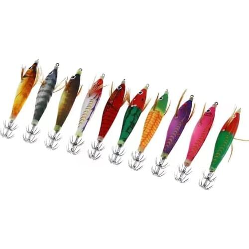 10Pcs Squid Hook for Wood Shrimp Luminous Hard Bait jigging Fishing Lures Cuttlefish Octopus Squid Jig Lure