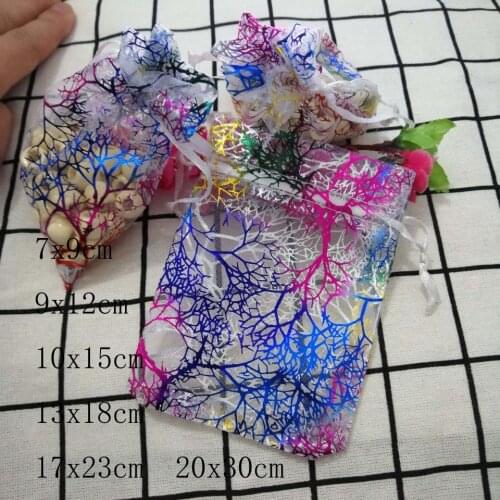 100pcs/Lot Coral Organza Jewelry Bags 7x9 9x12 10x15 13x18 cm Drawstring Gift Bags Christmas/Wedding/Birthday/Gifts Packing Bags