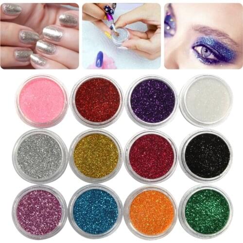 12 Pcs Mix Color Glitter Dust Power Decoration Nail Art Acrylic UV Gel Tips
