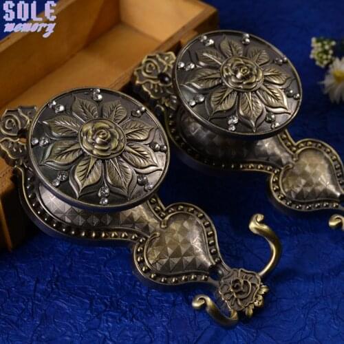 2pcs Luxury Flower Curtain Hook Vintage Rhinestone Rose Metal Alloy Tieback Buckle Holders Wall Hooks Hanger Home Decor