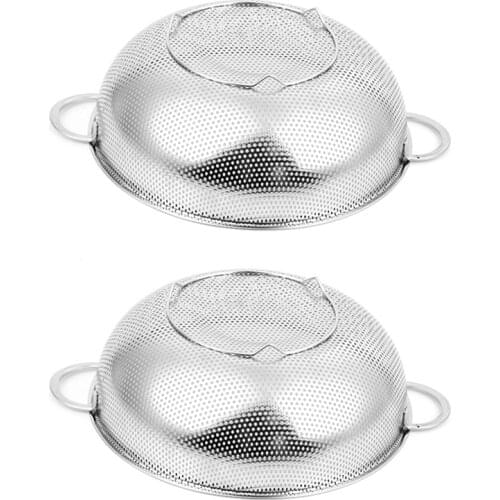2 Pcs Stainless Steel Colanders with Handle,Colander Perforated Strainer for Kitchen Pasta/Vegetable/Rice/Fruit/Food-S & M