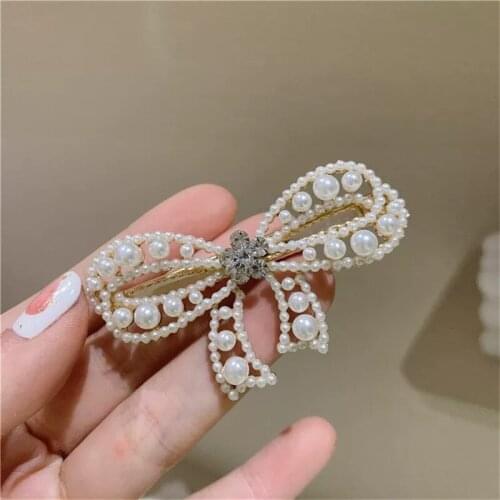 2021 Korean New Sweet Bow Simulated Pearl Hair Clip For Women Hair Accessories Fashion Hairpins Party