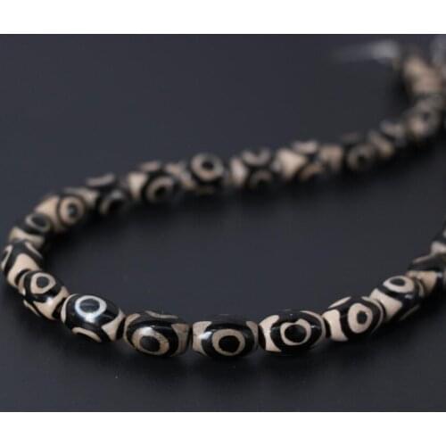 3Strands/Lot Prayer Mala Black Tibetan Onxy 3 Eye Dzi Oval Rice Beads Wholesale,DIY Bracelet Necklace Making,Different size