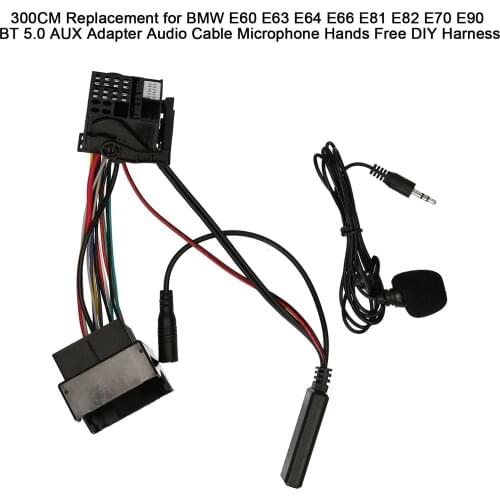 300CM Replacement for BMW E60 E63 E64 E66 E81 E82 E70 E90 BT 5.0 AUX Adapter Audio Cable Microphone Hands Free DIY Harness