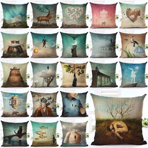 Abstract Style Classical Printing Linen Cotton Cushion Cover Decorative Throw Pillow Car Chair Home Decor Pillow Case Almofadas