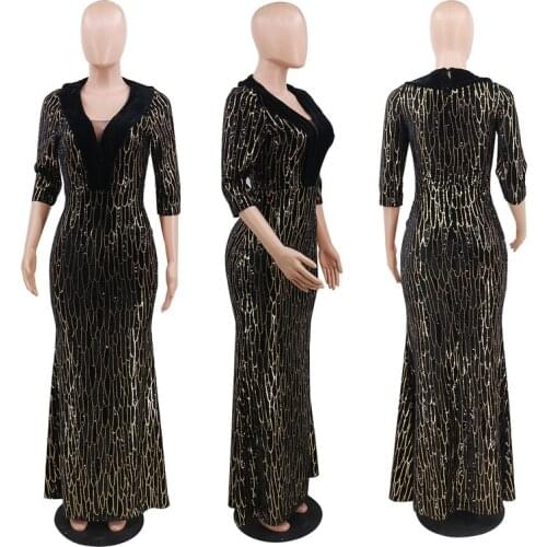 African Dresses for Women Clothes Plus Size Fashion Sequins Daily Long Maxi Dress Evenning Party Clothing Robe Africaine Femme
