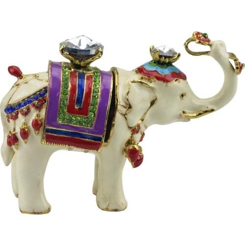 Feng Shui Amulet White Bejewelled Elephant Statue with Diamon on the back Ruyi on the rose W9000