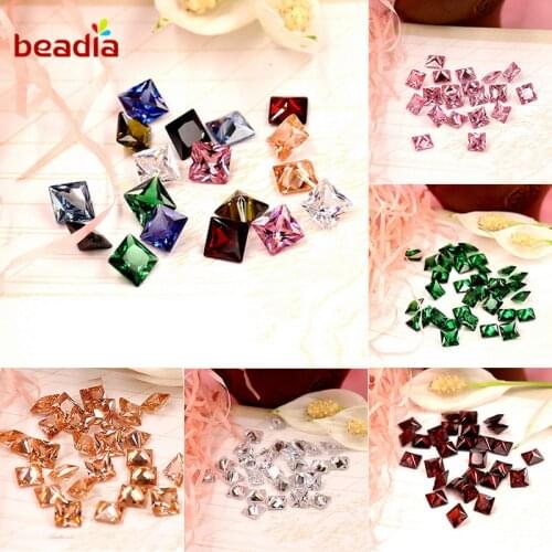 High Quality 6mm/8mm Shine Artificial Colorful Zircon Crystal Square Shaped Rhinestone For DIY Phone Clothing Decor