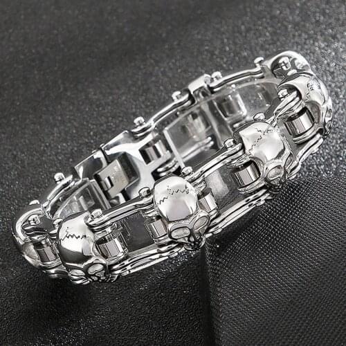 Stainless Steel Skull Biker Chain Bracelet Mens Bracelet Link Chain Motorcycle Bicycle Style Bangle Fashion Punk Bangles Jewelry