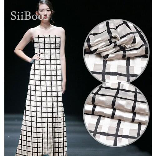 Black white plaid burnout jacquard brocade silk fabric for summer dress rayon silk tissu cloth tecido fabrc SP5656 Free ship