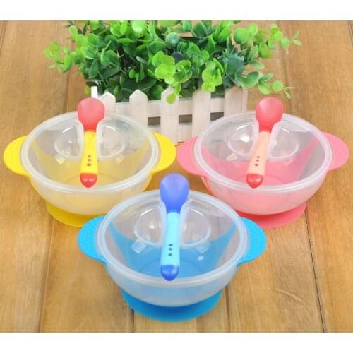 Child Tableware Food Bowl Learning Dishes Service Plate/Tray Suction Cup Baby Dinnerware Set Temperature Sensing Feeding Spoon