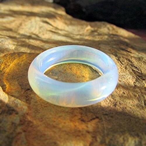 FYJS Unique Round Hollow Opalite Opal Finger Ring for Party Gift Simple Style Jewelry