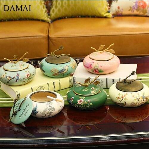 American Painted Ceramic Ashtray Decorative Vintage Flowers Texture Porcelain Ash Trays Desktop Ornaments Home Decoration Modern