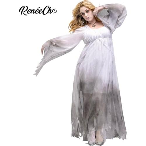 Halloween Costumes For Adult Womens Ghost Costume Scary Lady Corpse Costume Haunting Beauty Cosplay Midnight White Spirit Dress