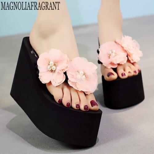Summer Womens Shoes Flower Woman Flip Flops Wedged platform shoes Designer Shoes Woman Beach Slippers Zapatos Mujer c569