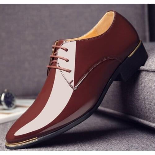 Autumn spring Newly Mens Quality Patent Leather Shoes Mens fashion shoes Size 38-47 Black Leather Soft Man Dress Shoes