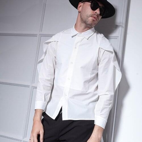 Fake 2 long-fashion mens long-sleeve Shirt long-length Cape Cape Cape Cape Cape Shirt personality stylist