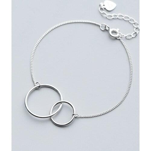 Real 925 Sterling Silver Minimalist Geometric Round Punk Bracelet Fine Jewelry For Women Party Trendy Accessories Gift