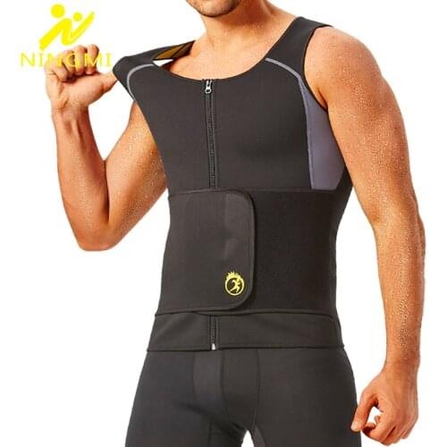 NINGMI Neoprene Sauna Vest for Men Waist Trainer Shirt Adjustable Workout Body Shaper Shapewear with Double Zipper Sauna Suit