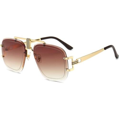 New Fashion Men Cool Rimless Style Gradient Sunglasses Unique Step Down Lens Brand Design Sun Glasses Oculos De Sol