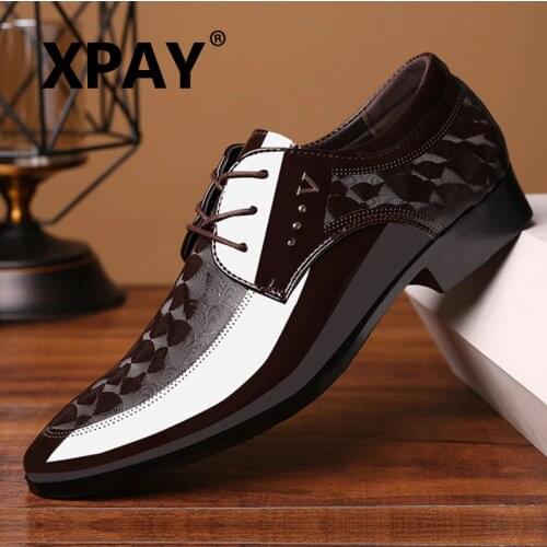 XPAY Oxfords Leather Mens Shoes Lace Up Breathable Formal Office For Man Big Size 38-48 Flats Casual Dress Shoes Men
