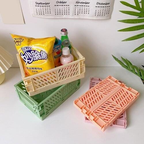 Crate Collapsible Mini Plastic Folding Storage Box Basket Home Storage Supplies Utility Cosmetic Container Desktop Holder 2021