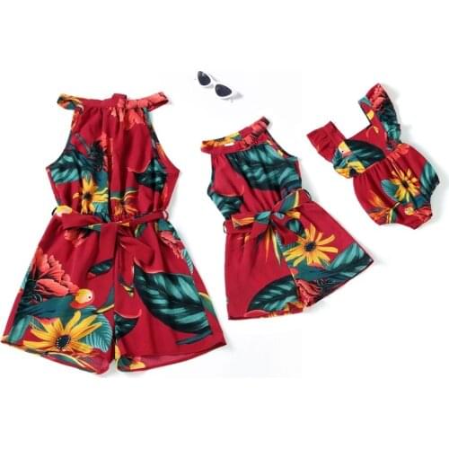 Flower Mother Daughter Matching Overalls Dresses Family Look One-Piece Mom Baby Mommy and Me Clothes Sleevelss Woman Girls Dress