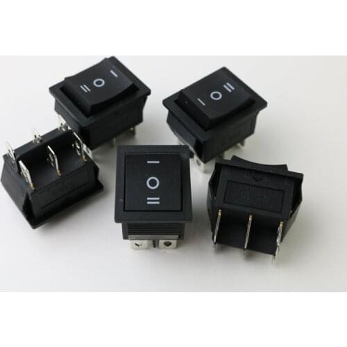 Rectangular Latching Rocker Switch 3 Position ON-OFF-ON 6 Pins Black 15A 250V AC / 20A 125V AC Self locking KCD4